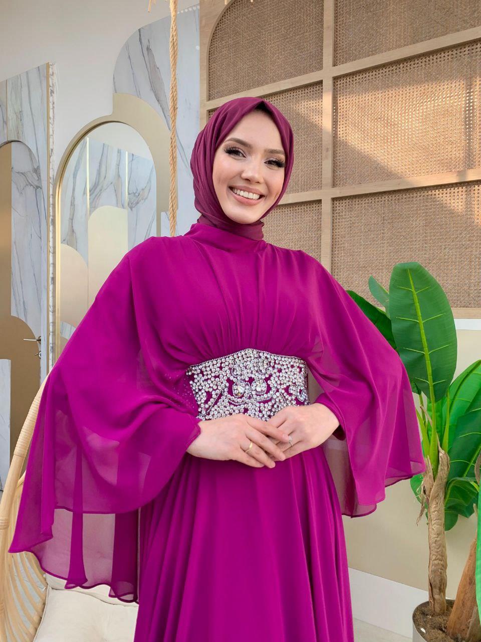 Şifon Abiye Elbise Fuşya