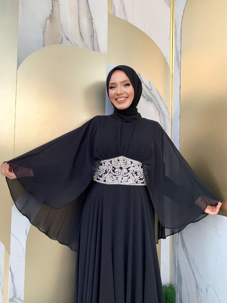 Şifon Abiye Elbise Siyah