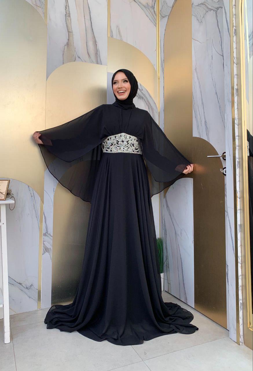 Şifon Abiye Elbise Siyah