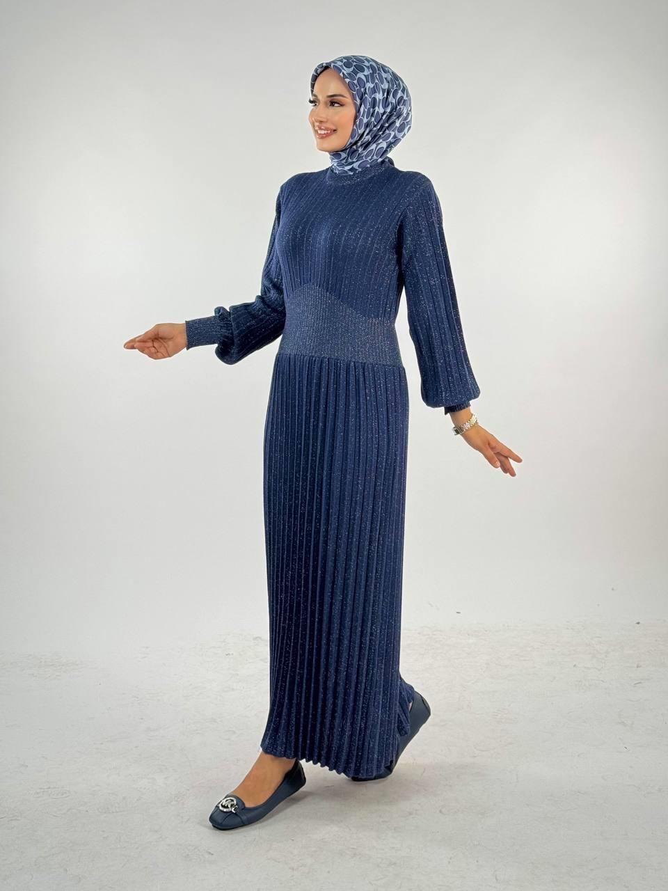 Simli Triko Elbise Lacivert 