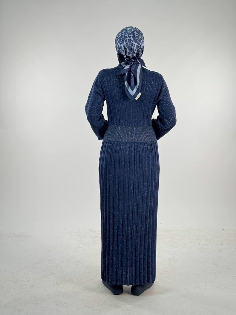 Simli Triko Elbise Lacivert 