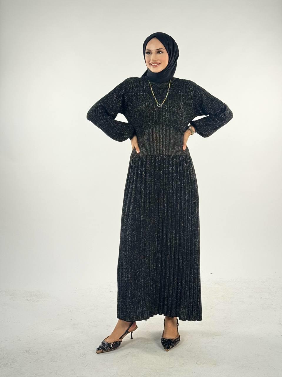Simli Triko Elbise Siyah