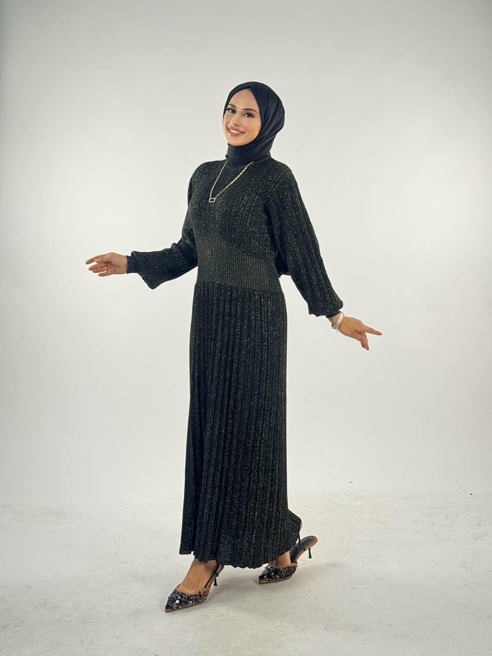 Simli Triko Elbise Siyah