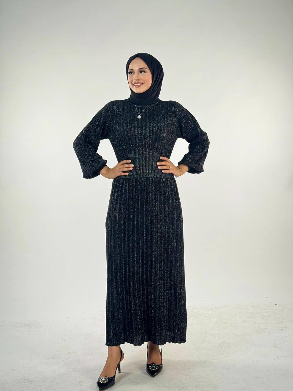 Simli Triko Elbise Siyah
