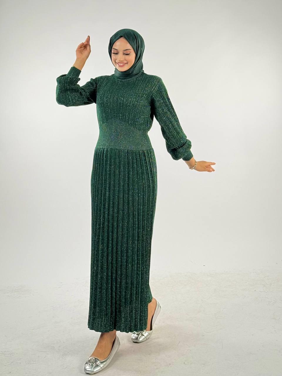 Simli Triko Elbise Zümrüt