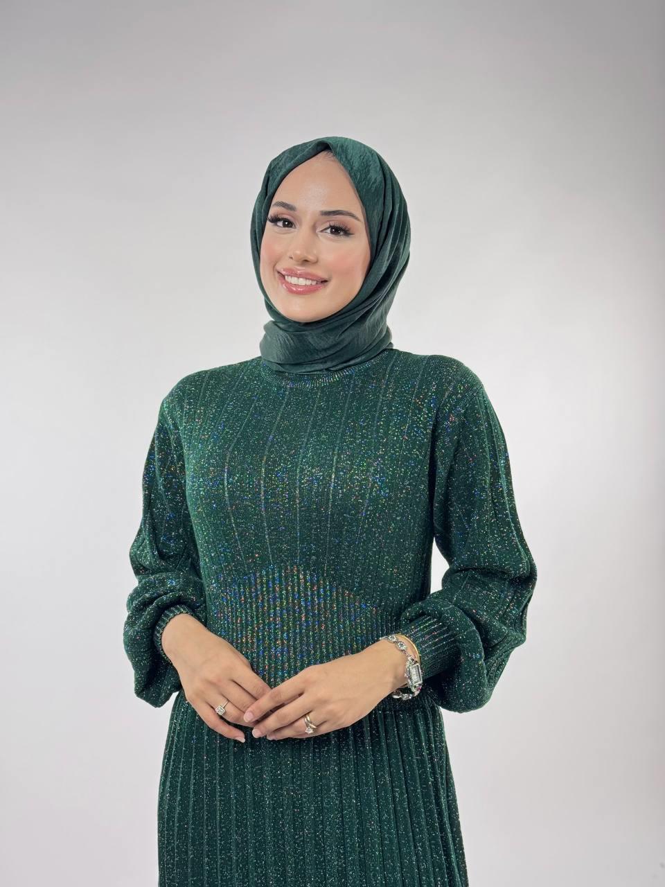 Simli Triko Elbise Zümrüt