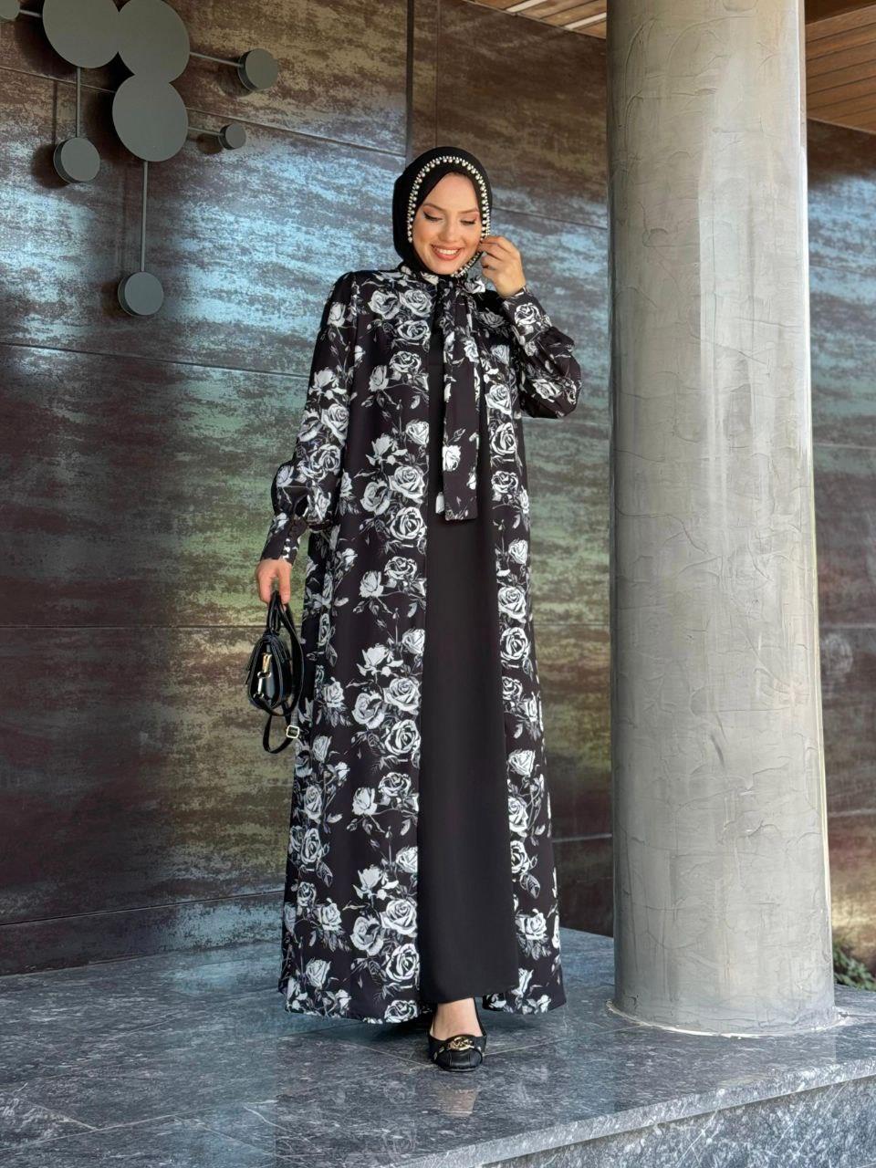 Siyah Boyundan Bağcıklı Abaya ElbiseTakim