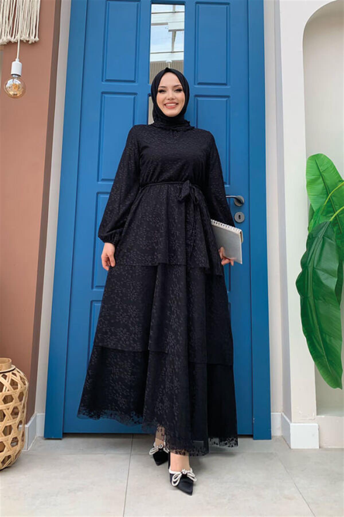 Siyah Dantel Kat Elbise 