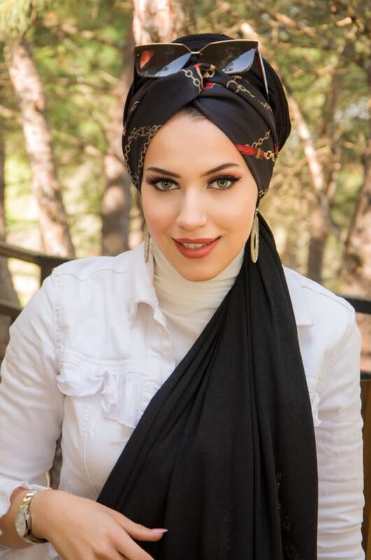 Siyah Gold Desenli Hazır Şal