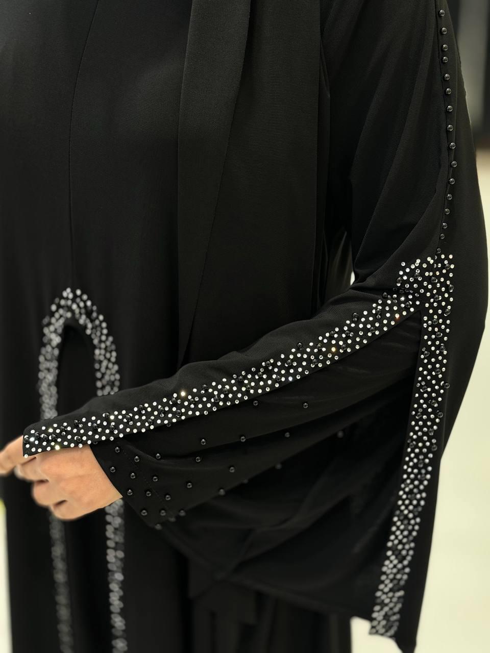 Siyah Pelerin Elbise Şal Üçlü Takım