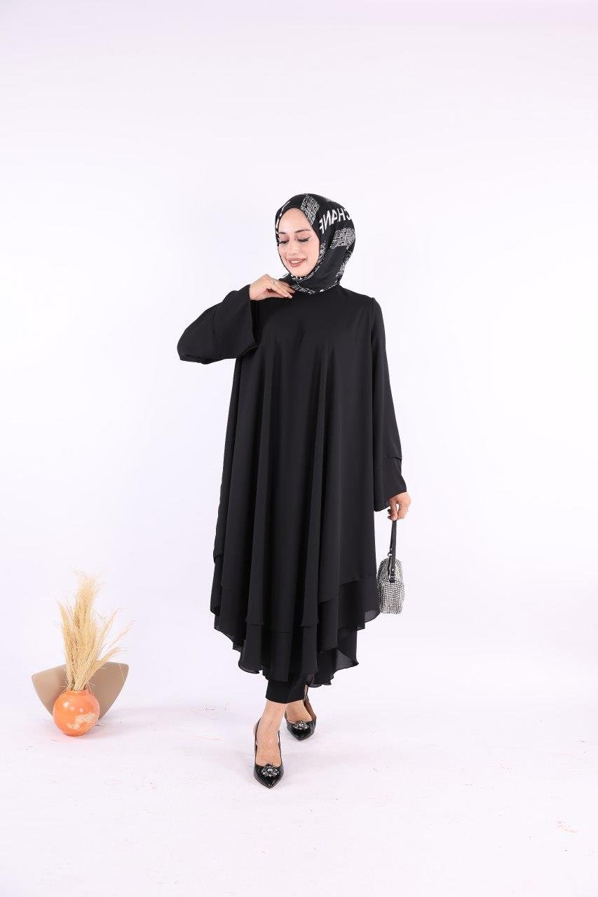 Siyah Şifon Kat Tunik 