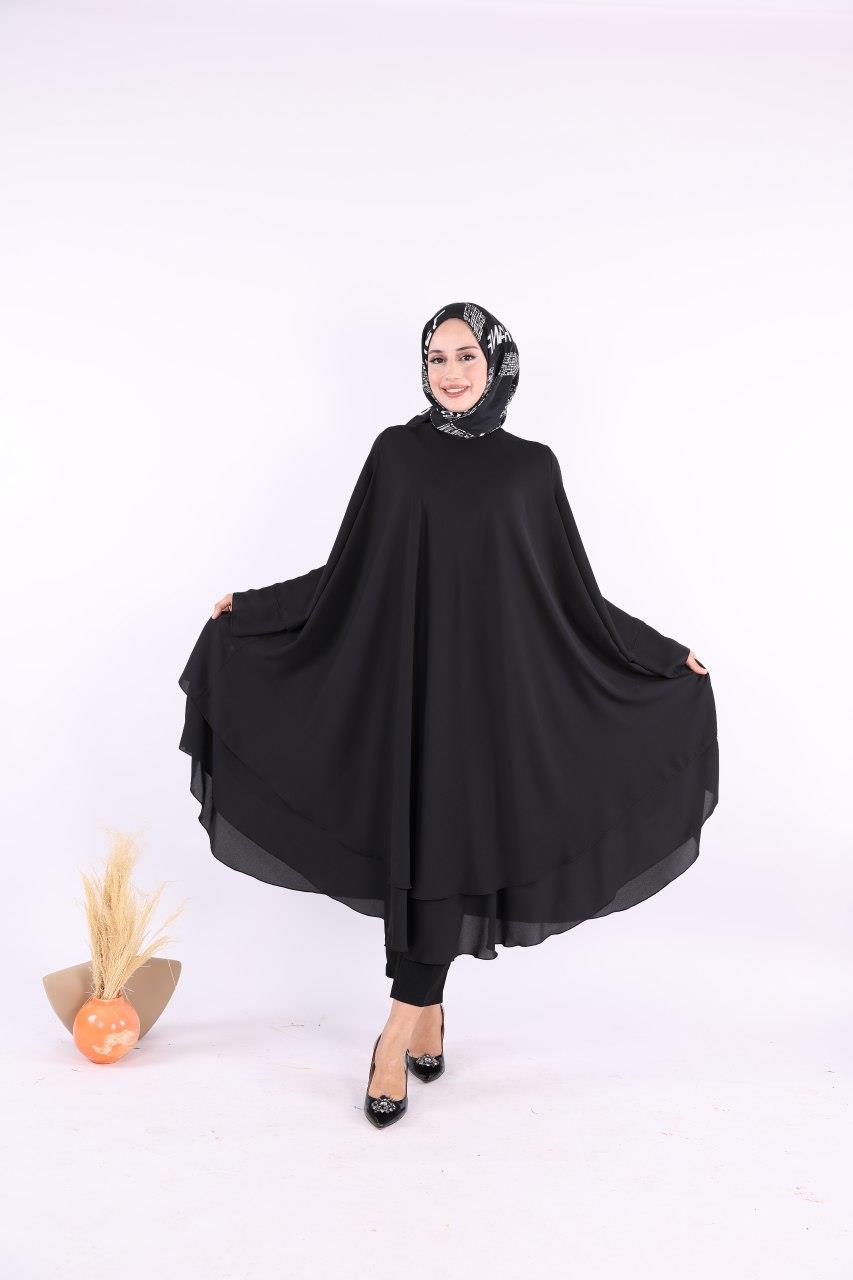 Siyah Şifon Kat Tunik 