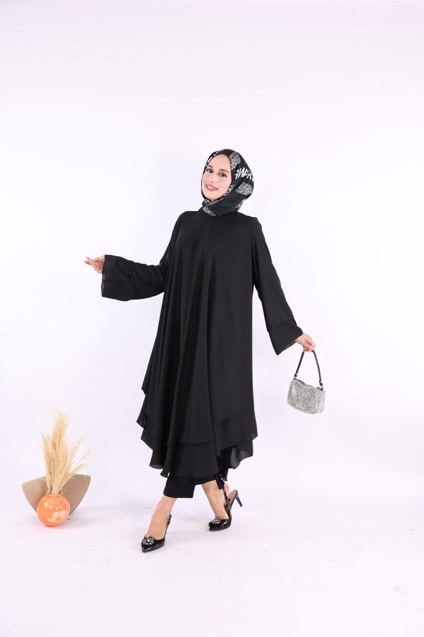 Siyah Şifon Kat Tunik 