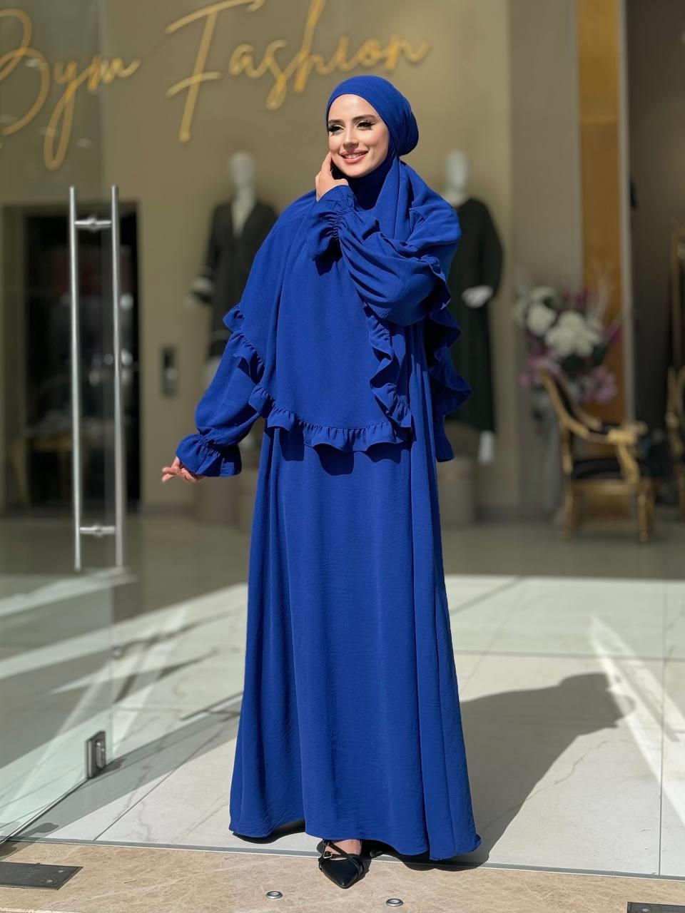 Sufleli Namaz Elbisesi Saks Mavi