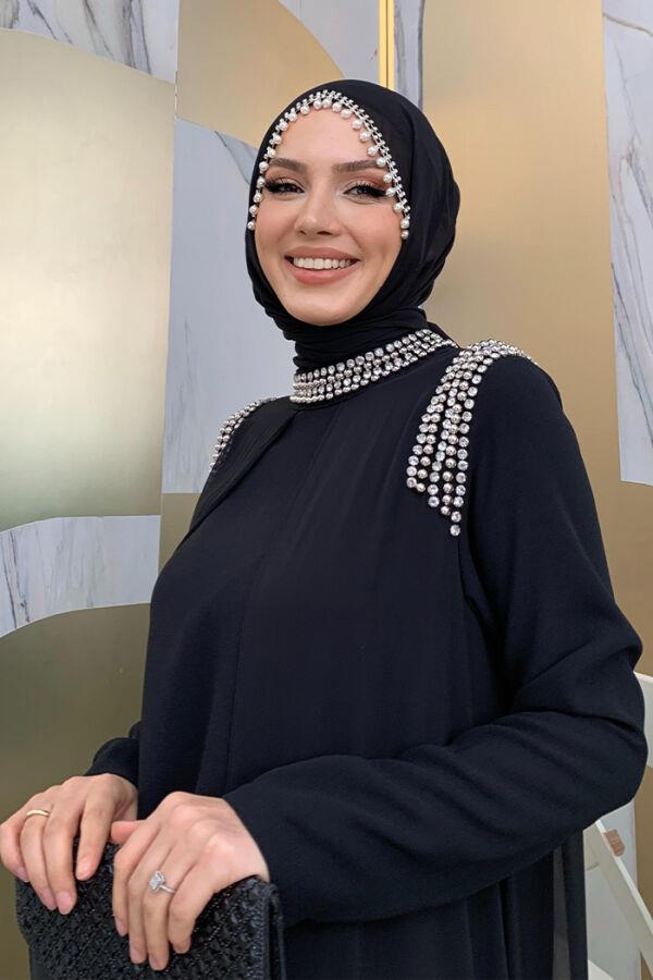 Taş Detay Elbise Siyah