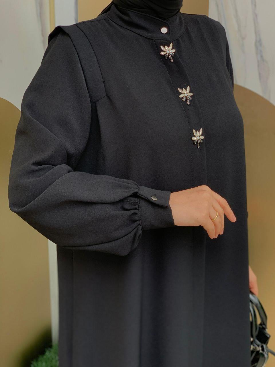 Taş İşlemeli Ferace Siyah