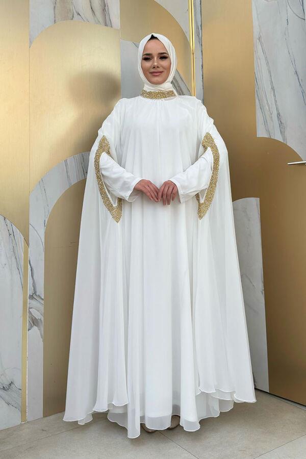 TAŞ İŞLEMELİ PELERİN TAKIM EKRU 