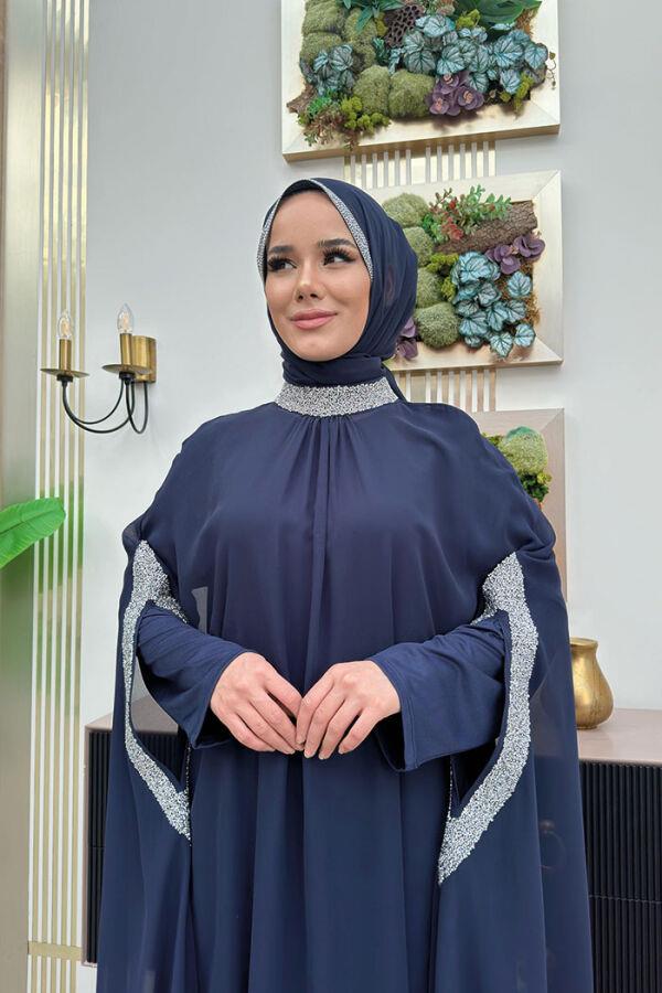 TAŞ İŞLEMELİ PELERİN TAKIM LACİVERT 