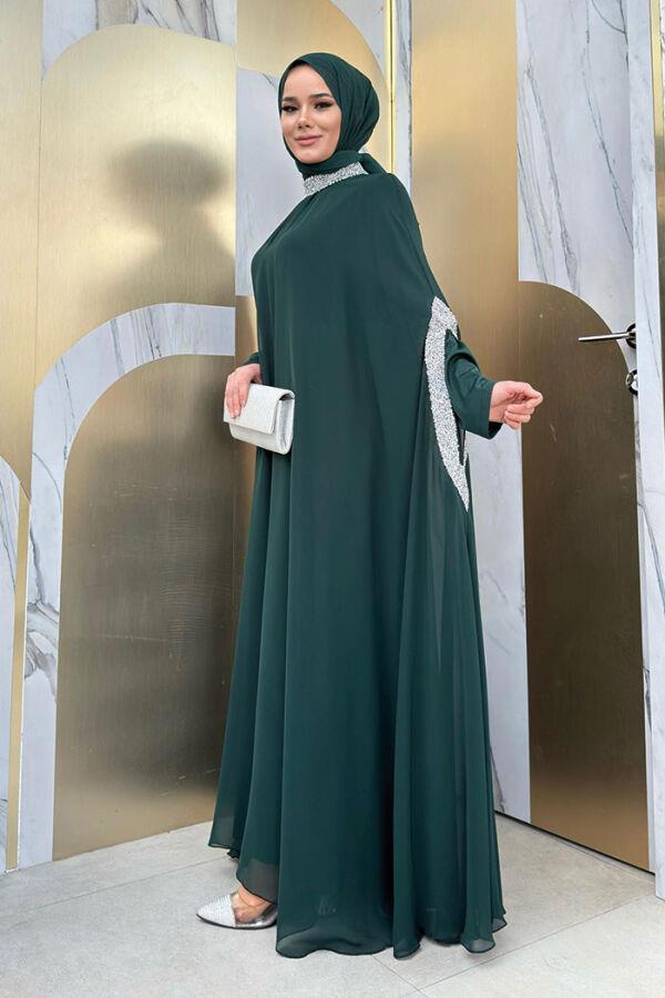 TAŞ İŞLEMELİ PELERİN TAKIM ZÜMRÜT 