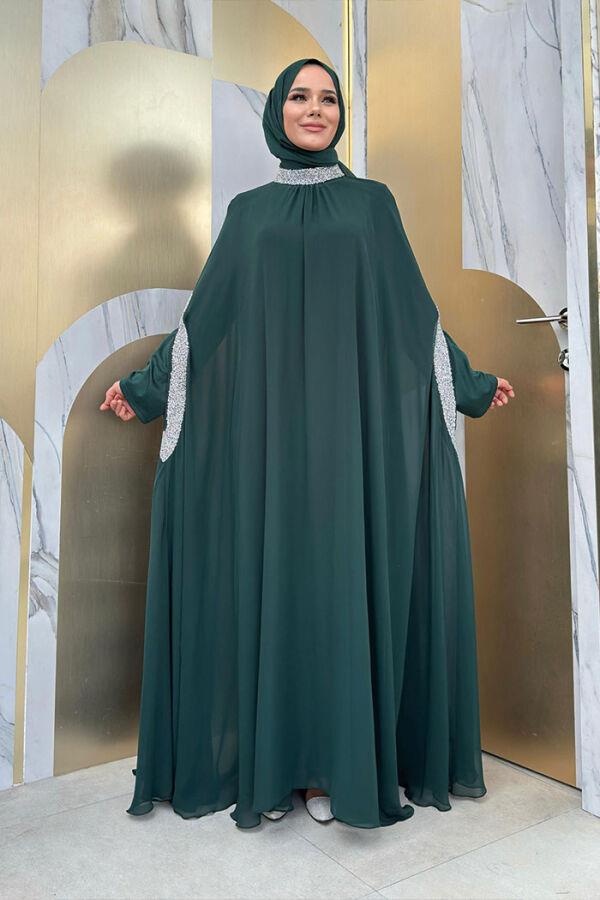 TAŞ İŞLEMELİ PELERİN TAKIM ZÜMRÜT 