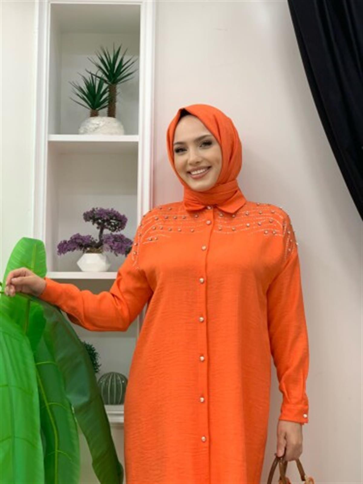 Taş İşlemeli Takım Oranj