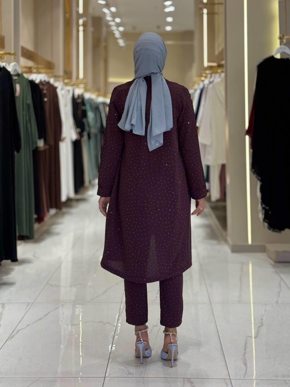 Taşlı Abiye Takim Bordo 