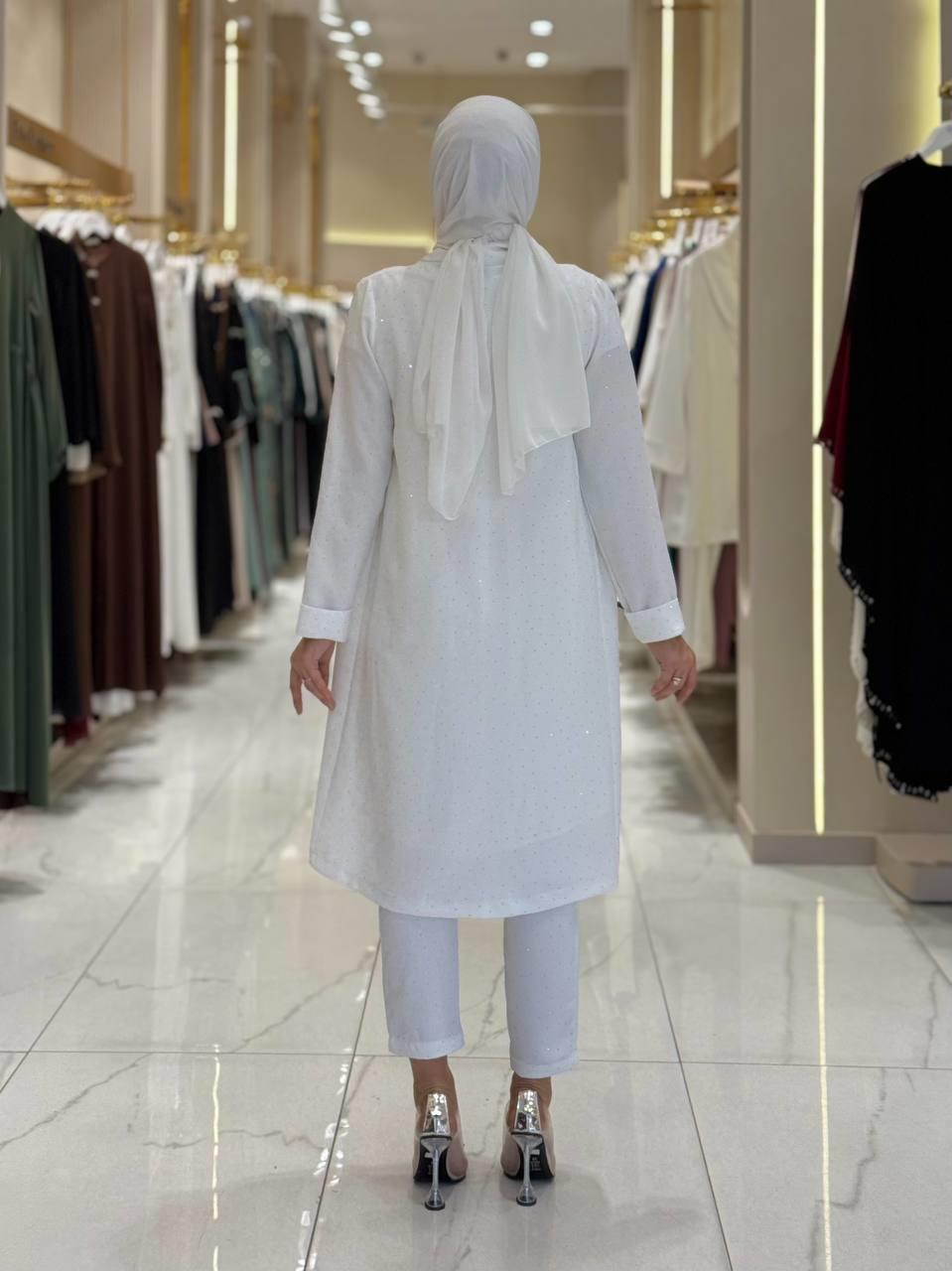 İşlemeli Abiye Elbise ve Şal Takım Ekru