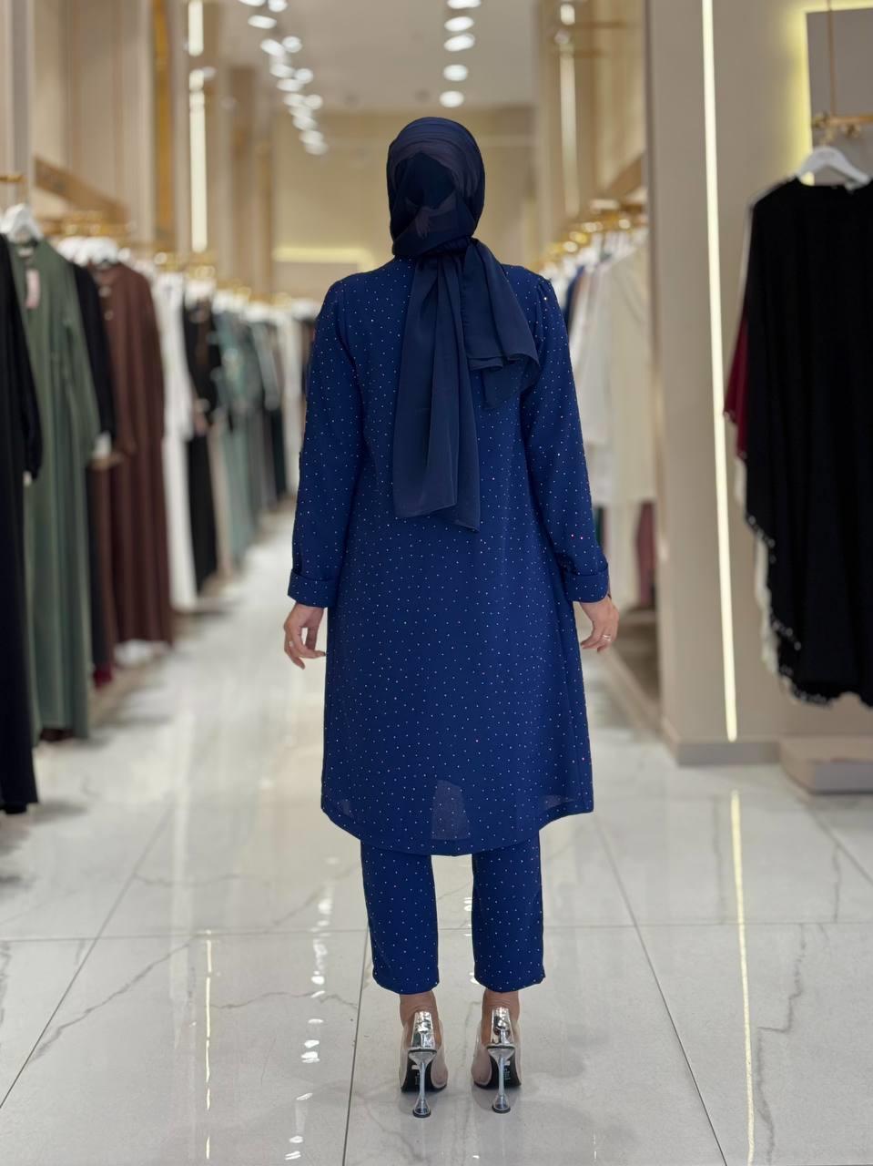 Taşlı Abiye Takim Lacivert