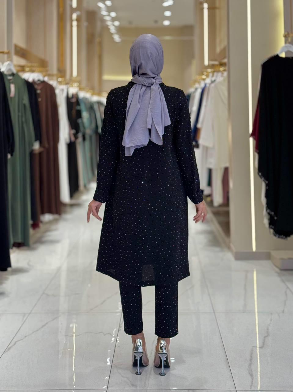 Taşlı Abiye Takim Siyah