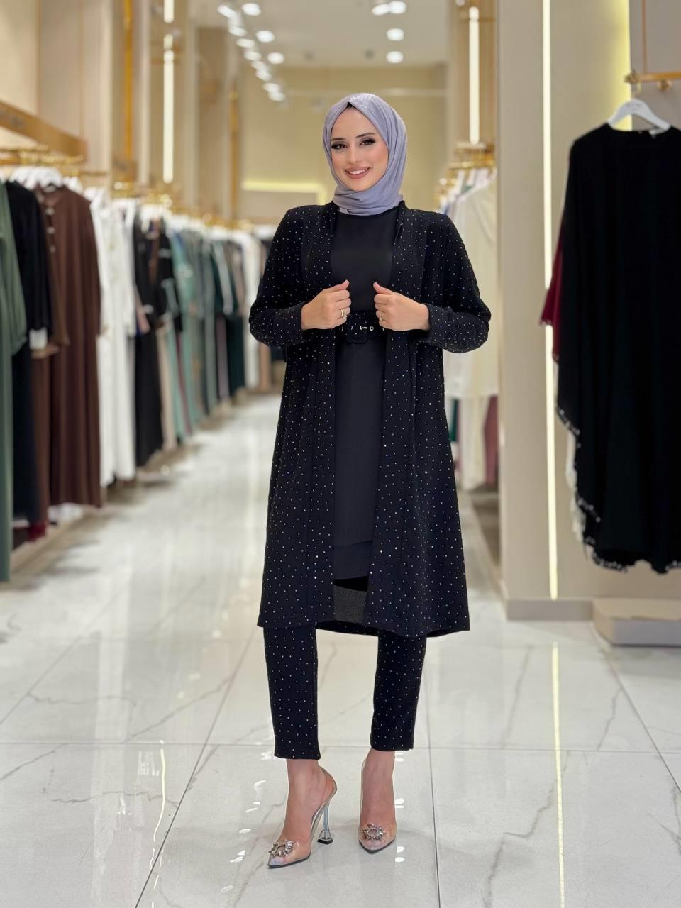 Taşlı Abiye Takim Siyah