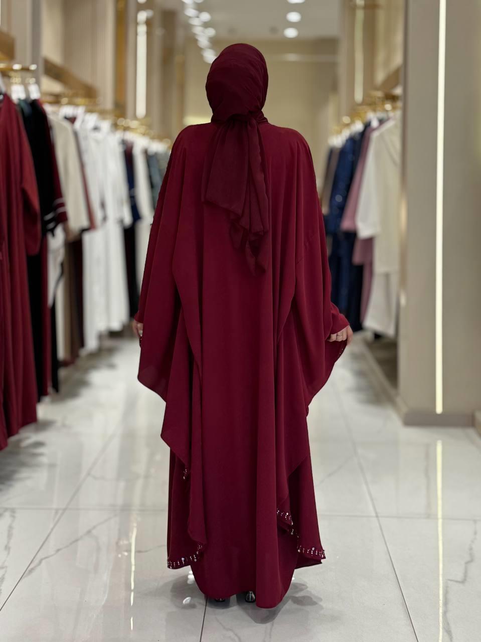 Taşlı Yarasakol Elbise Bordo