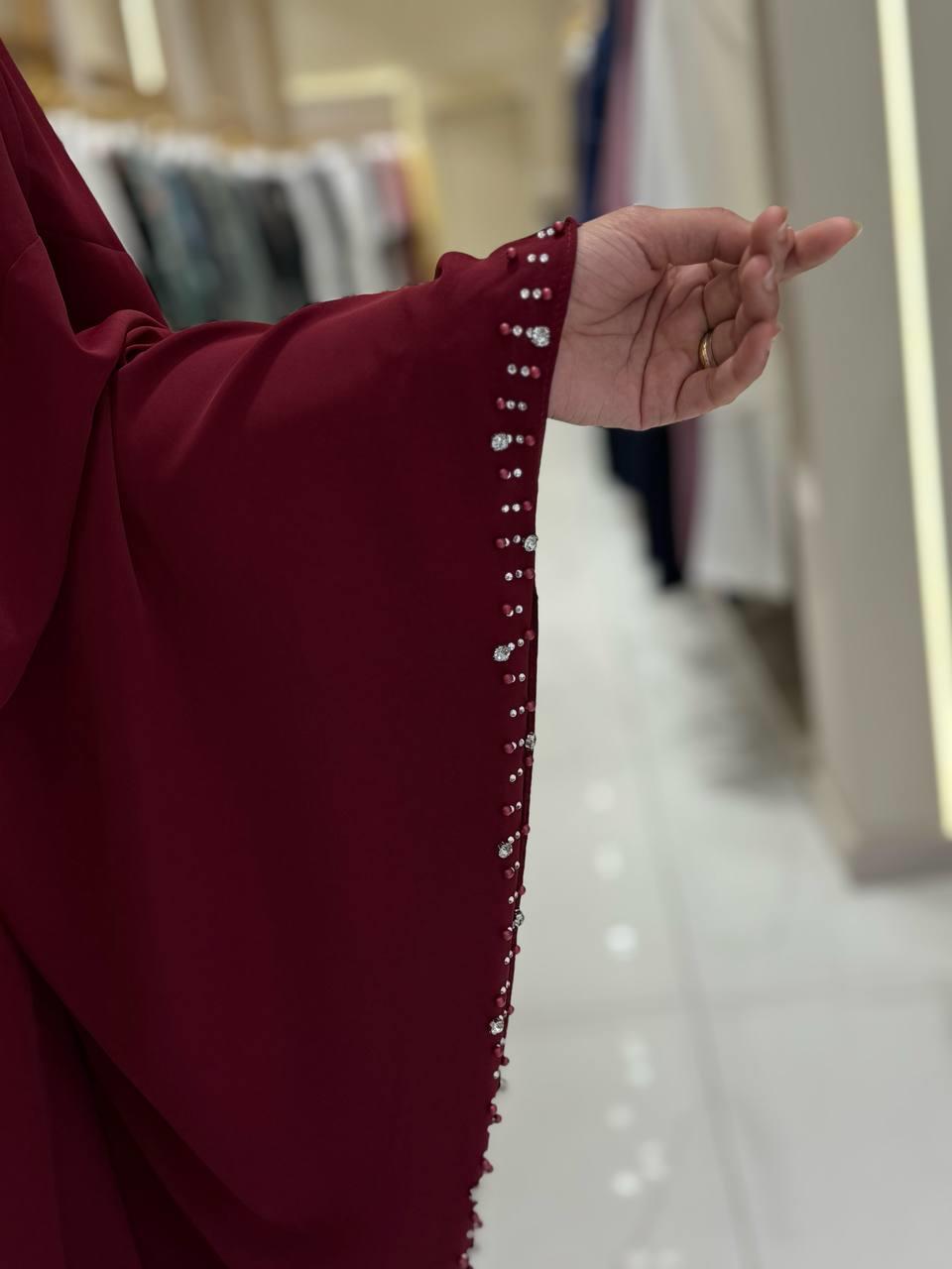 Taşlı Yarasakol Elbise Bordo