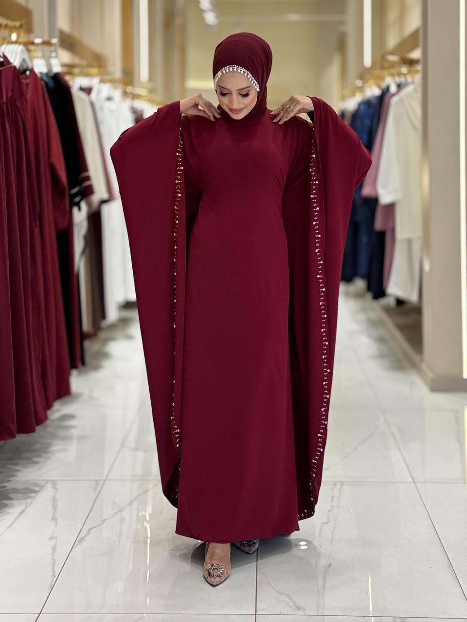 Taşlı Yarasakol Elbise Bordo