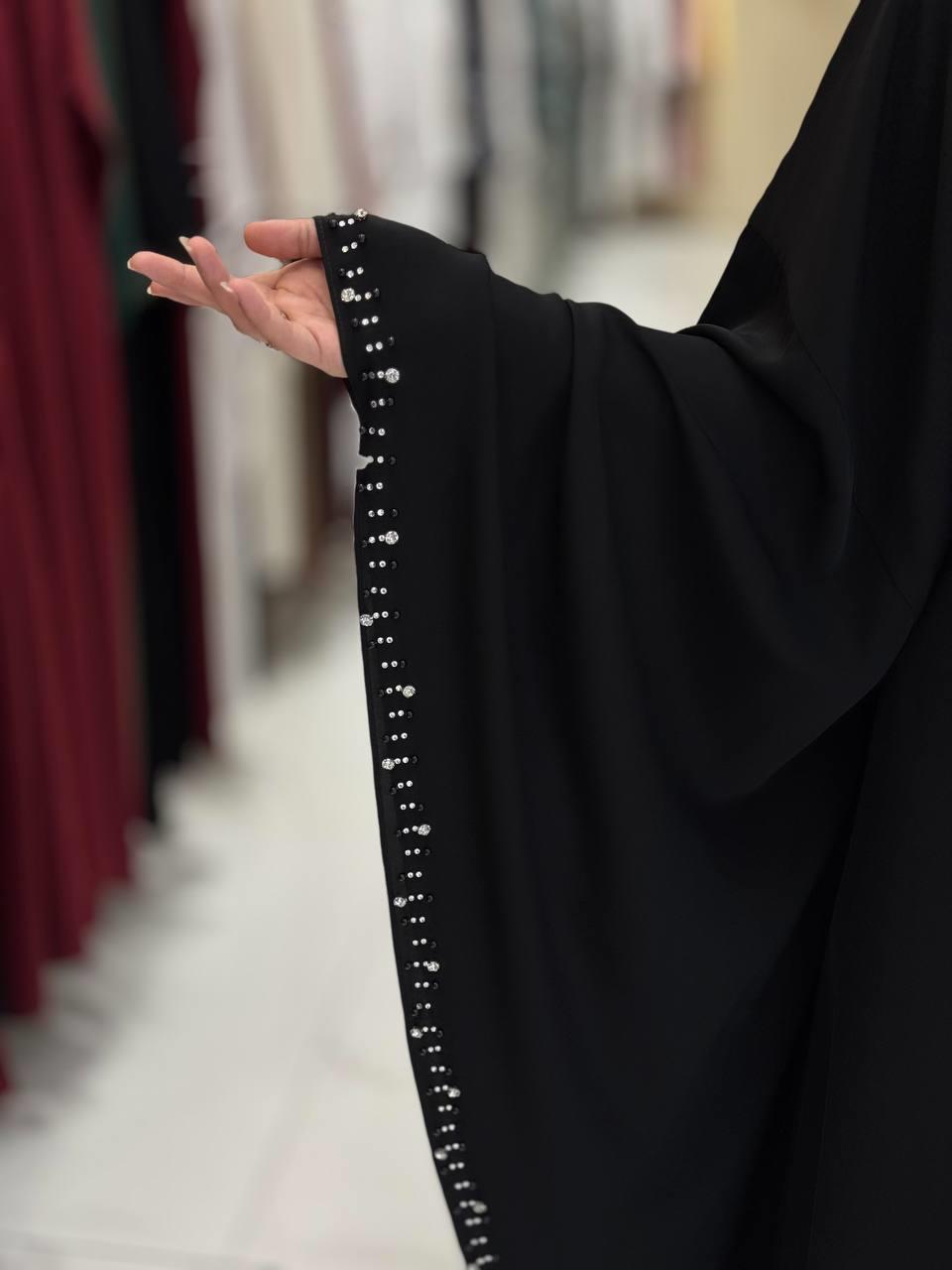 Taşlı Yarasakol Elbise Siyah