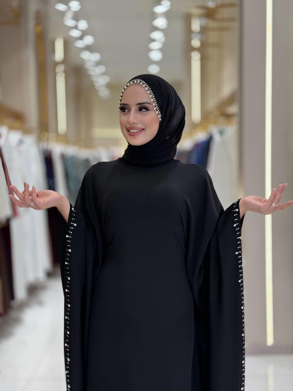 Taşlı Yarasakol Elbise Siyah