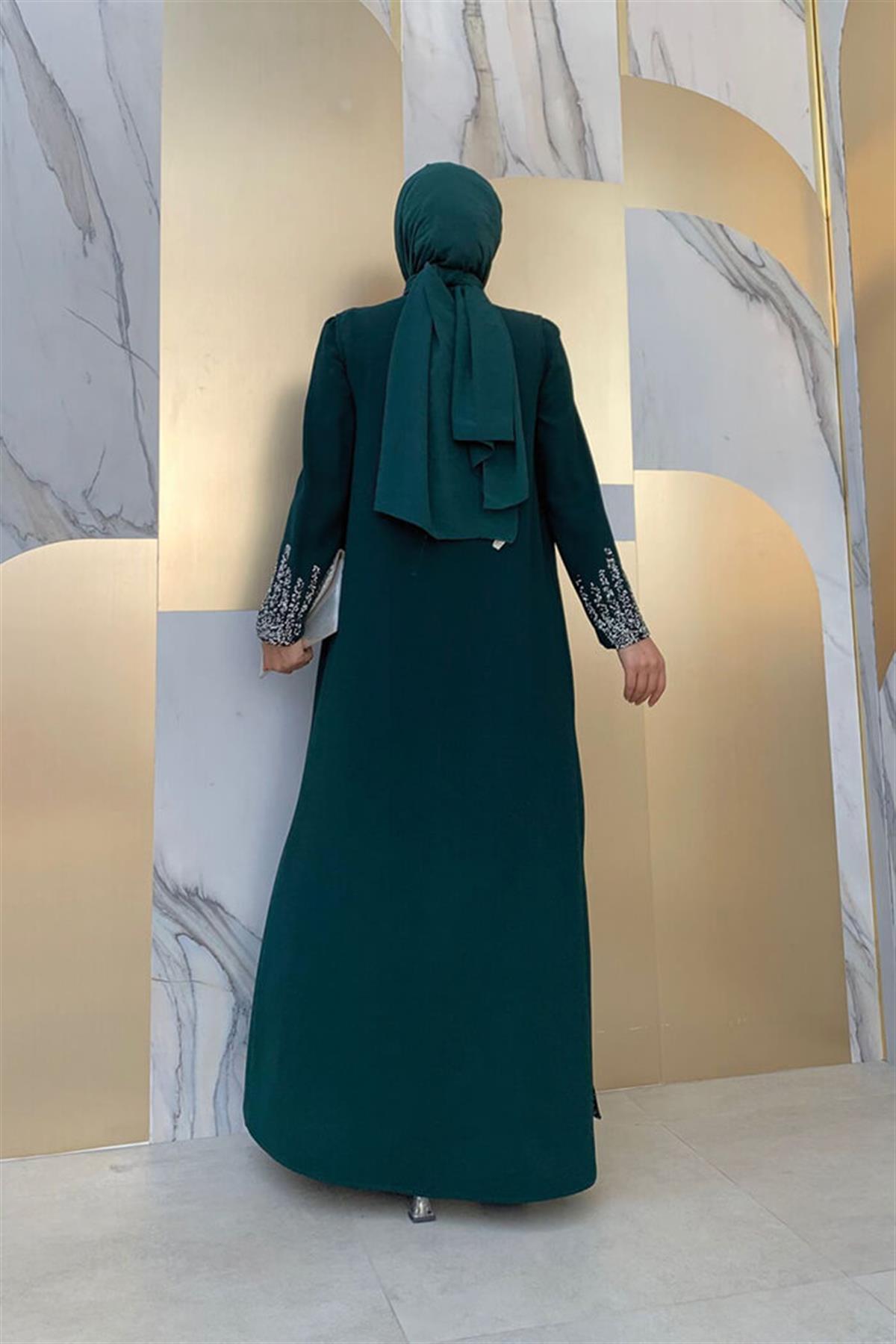 Taşlı Yelekli Takım Zümrüt