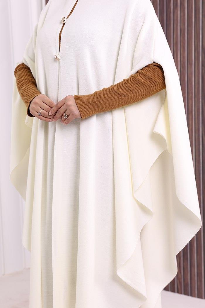 Triko Düğmeli Panço Ekru 