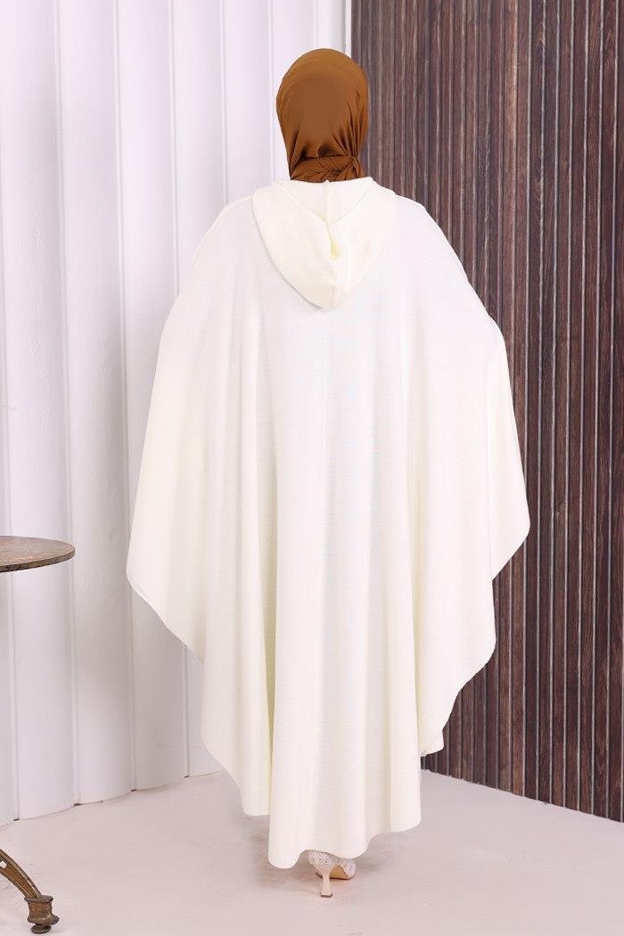 Triko Düğmeli Panço Ekru 