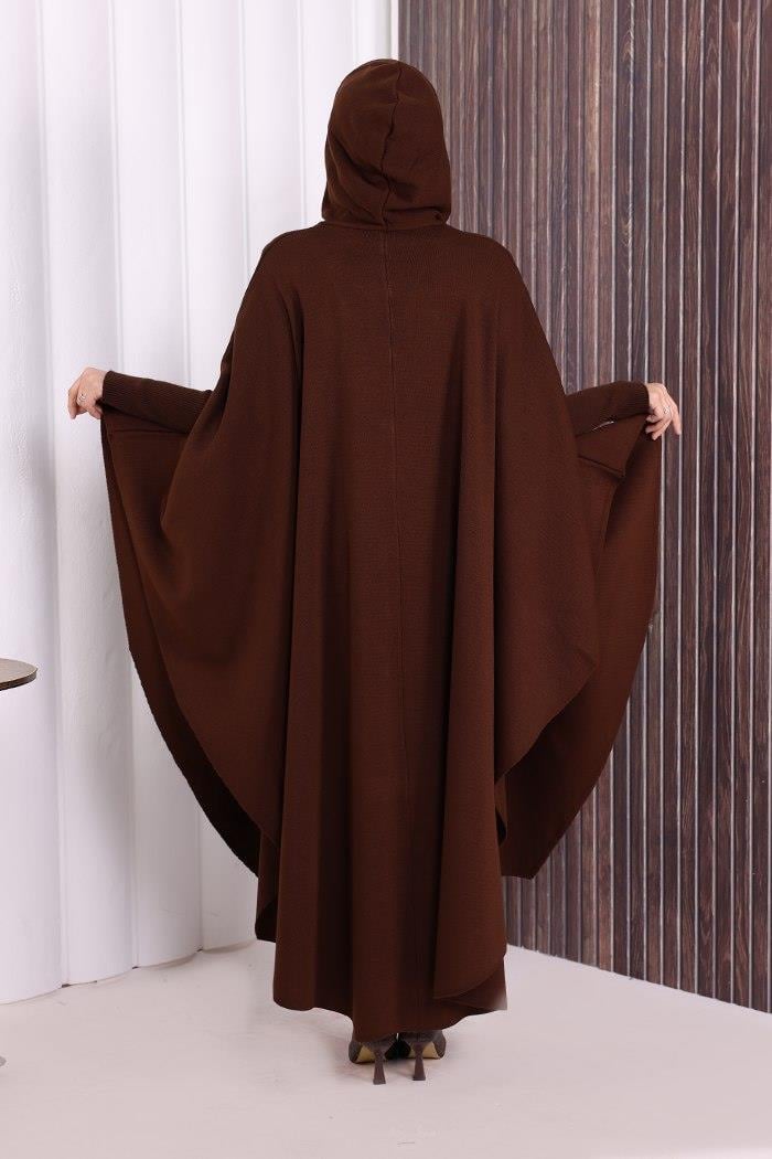 Triko Düğmeli Panço Kahverengi