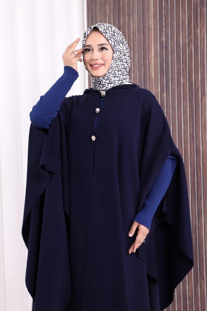 Triko Düğmeli Panço Lacivert 