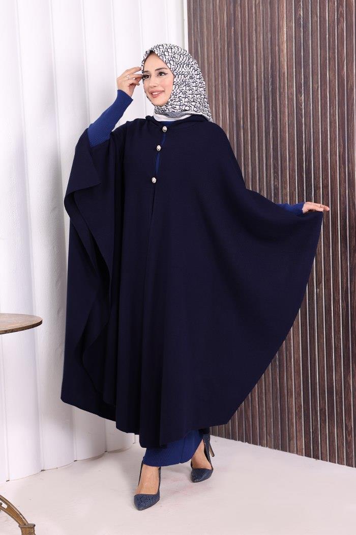 Triko Düğmeli Panço Lacivert 