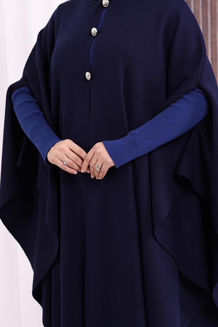 Triko Düğmeli Panço Lacivert 
