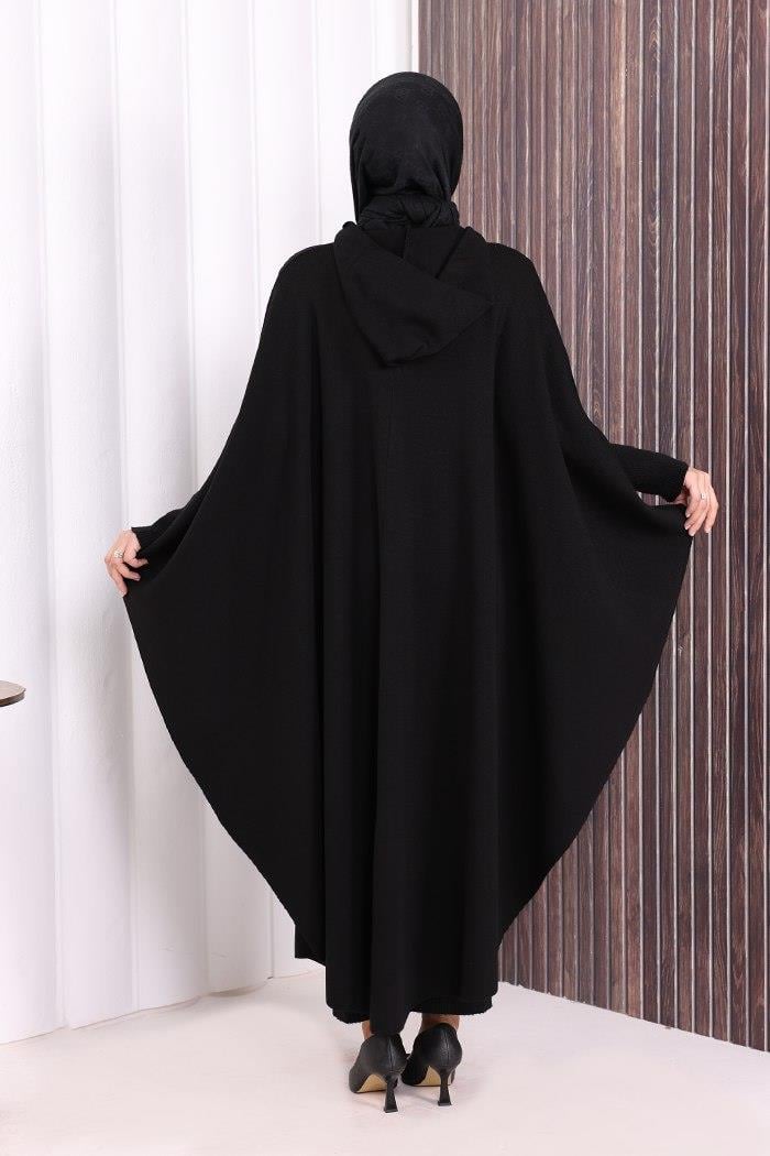 Triko Düğmeli Panço Siyah 