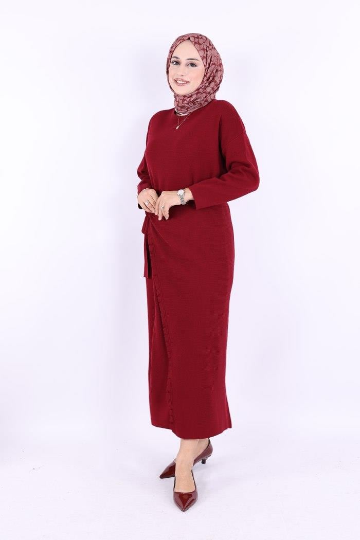 Triko Elbise Bordo