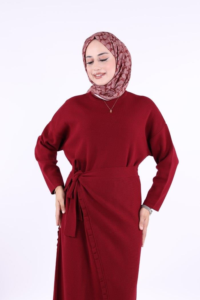 Triko Elbise Bordo