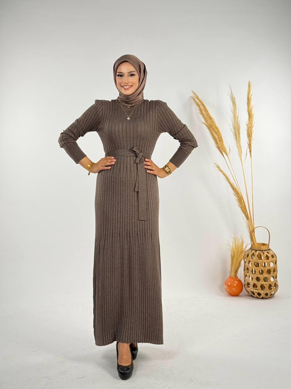 Triko Elbise Koyu Vizon