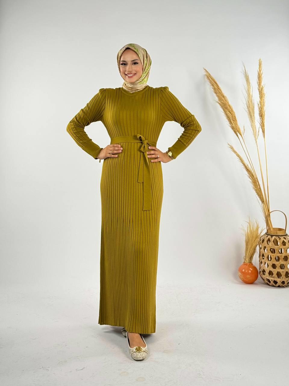 Triko Elbise Yağ Yeşili 