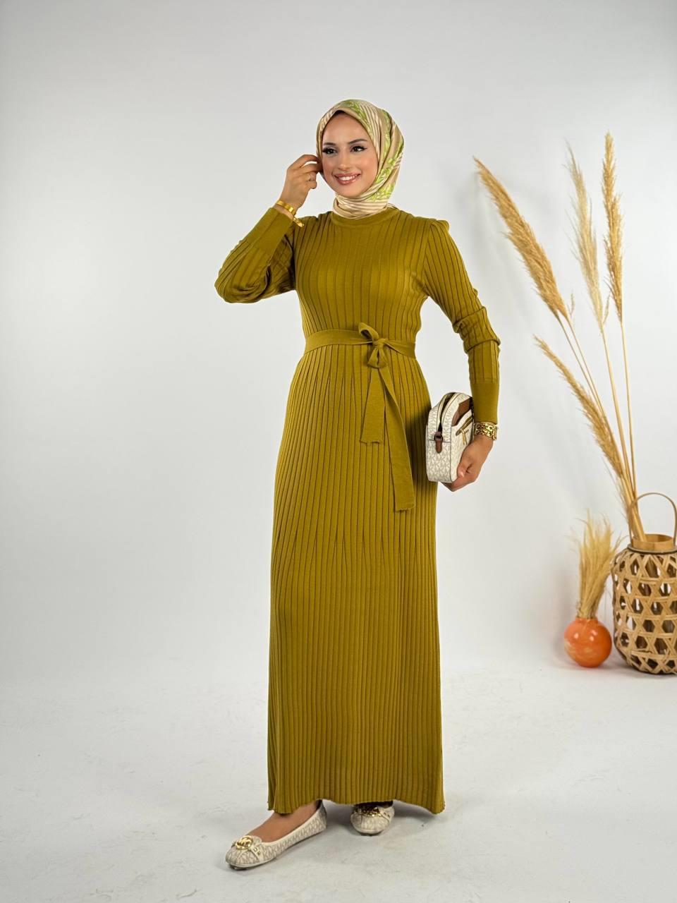 Triko Elbise Yağ Yeşili 