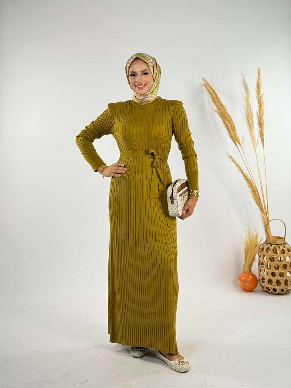 Triko Elbise Yağ Yeşili 