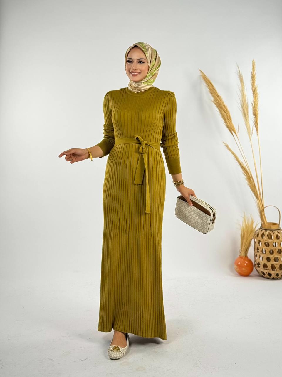 Triko Elbise Yağ Yeşili 